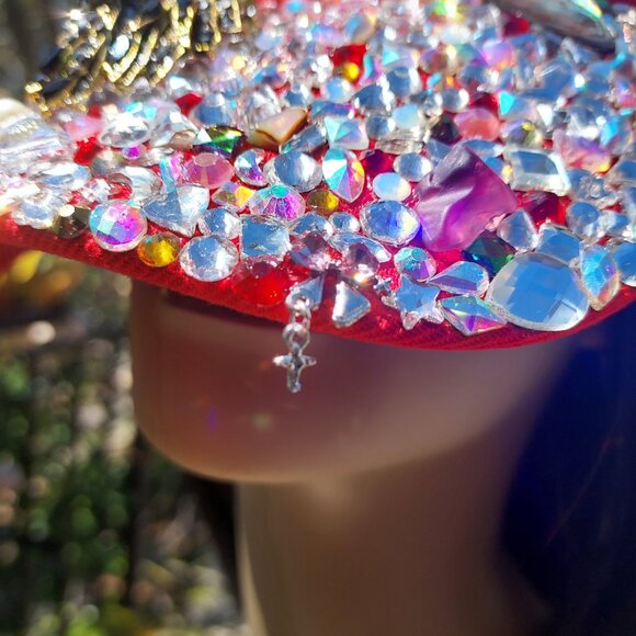 A Red Swarovski Crystal Kansas City Chiefs Hat W/Crystal WOLF Mascot